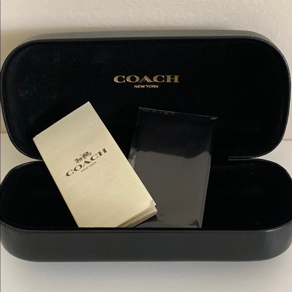 Coach sunglasses Case with cloth and papers Black leather Protective new